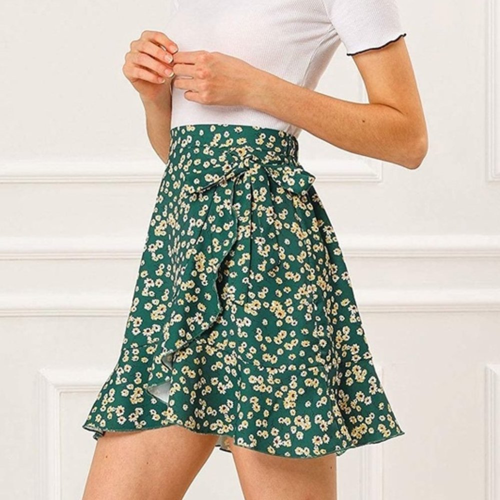 Allegra K Green Floral Skirt Size L
